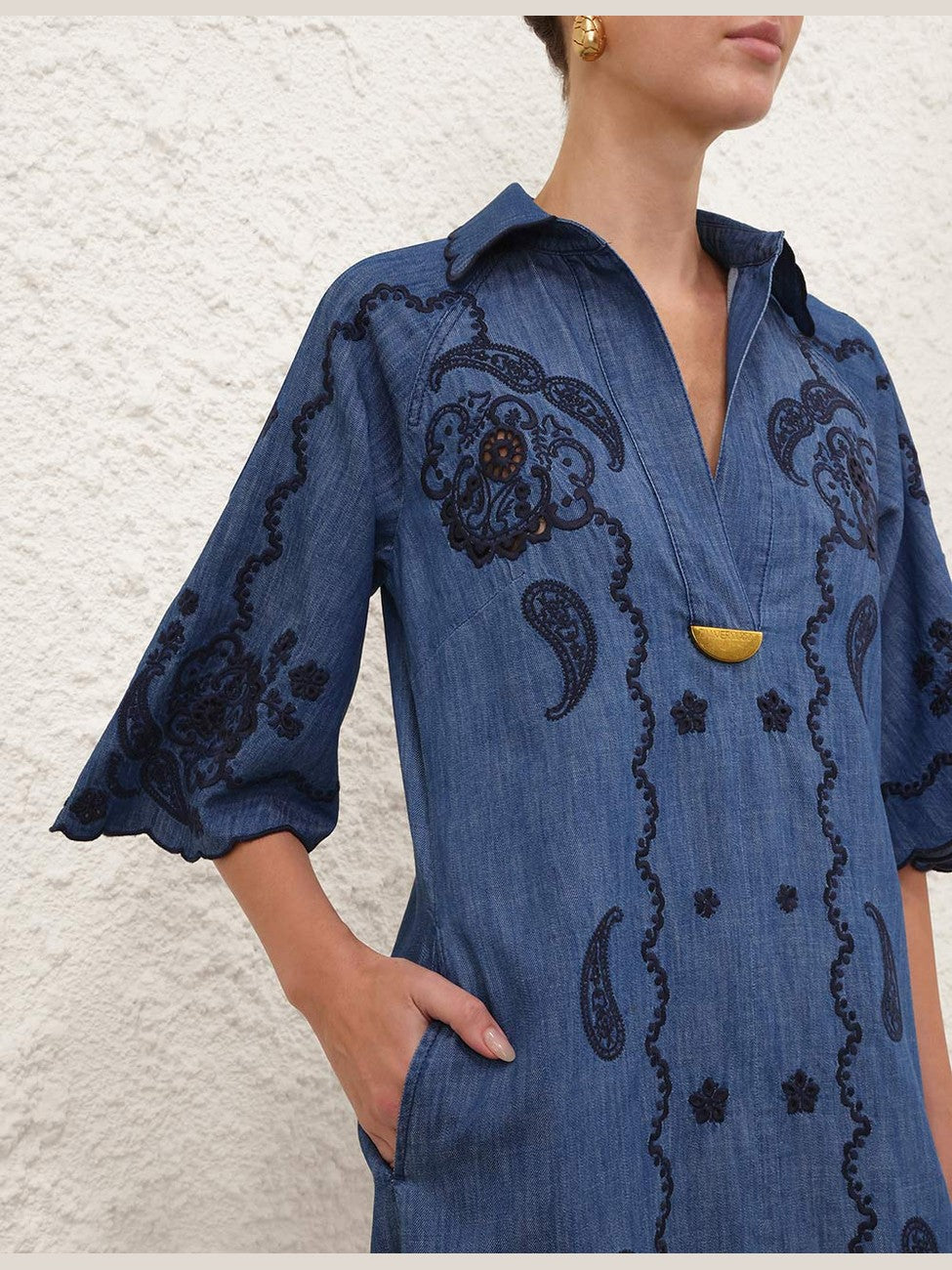 Aster embroidered denim midi