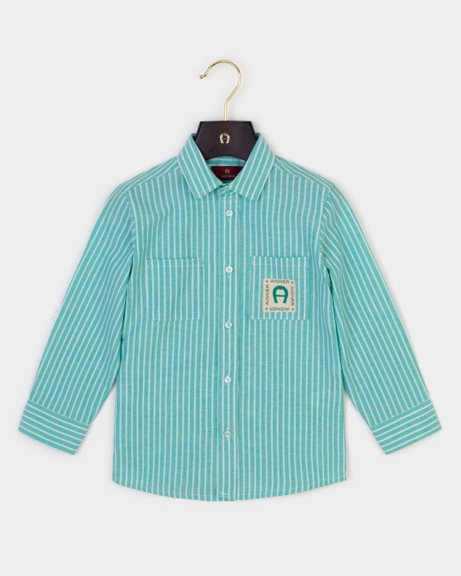 SHIRT POPLIN PRINT/WOVEN BADGE