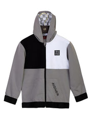 Jacket with hood sweat lycra embroidery/woven badge