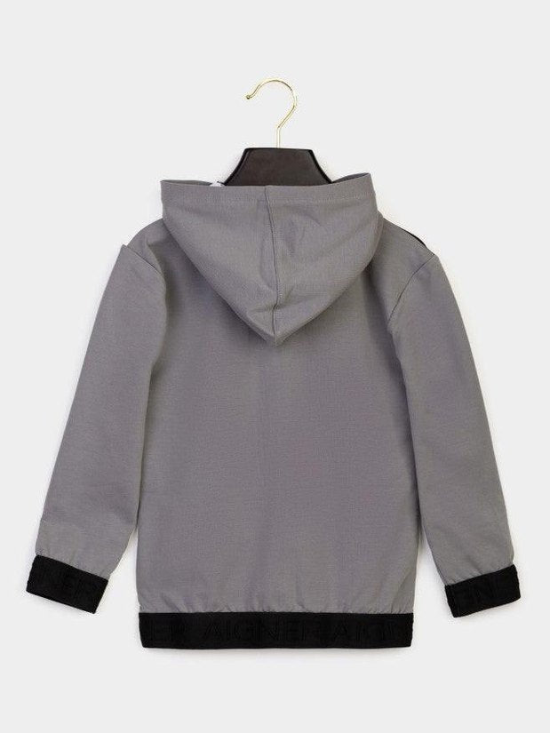 Jacket with hood sweat lycra embroidery/woven badge