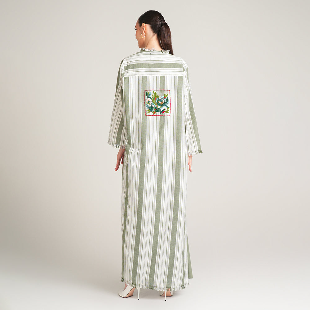 OLIVE GREEN CAPE WITH EMBROIDERY AND DRESS