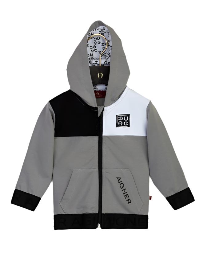 JACKET WITH HOOD SWEAT LYCRA EMBROIDERY/WOVEN BADGE