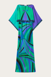 Long Dress with Cape in Iris Print