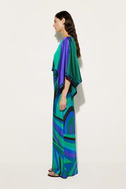 Long Dress with Cape in Iris Print