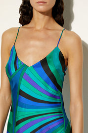 Long Dress with Cape in Iris Print