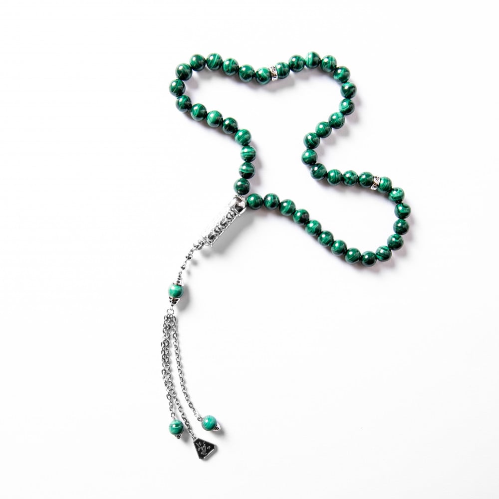 Malachite rosary with silver 8 mm