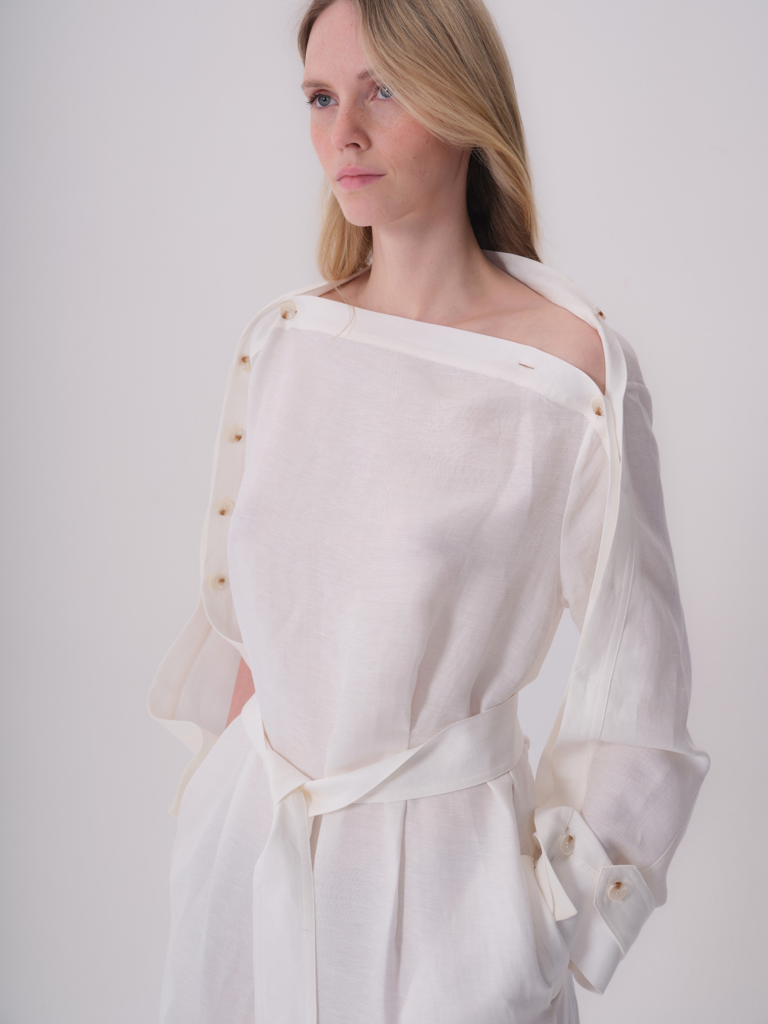 White Linen Dress with Buttons