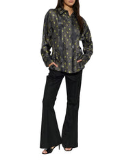Printed silk twill long sleeve shirt