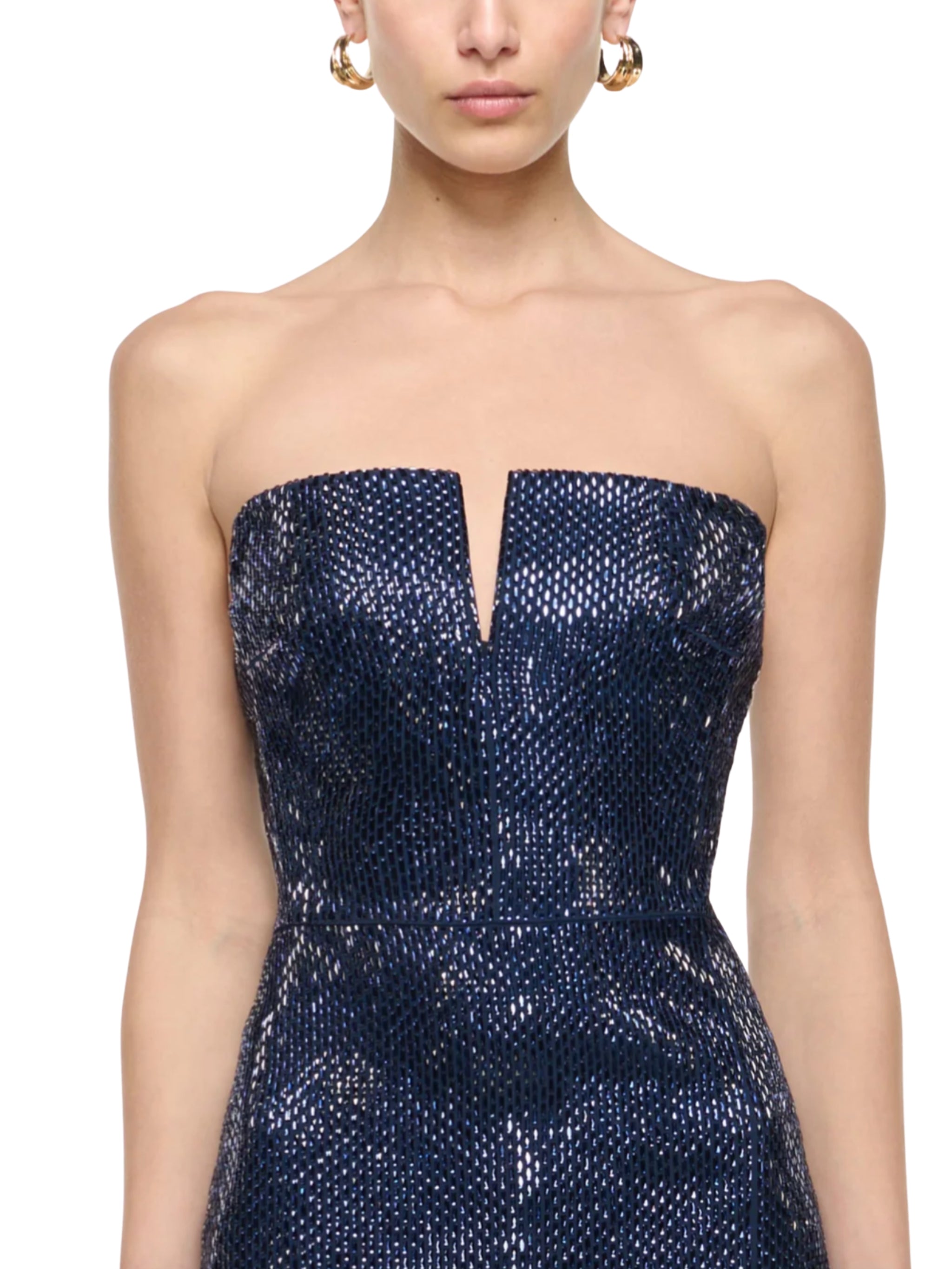STRAPLESS ALL OVER DIAMANTE GOWN NAVY