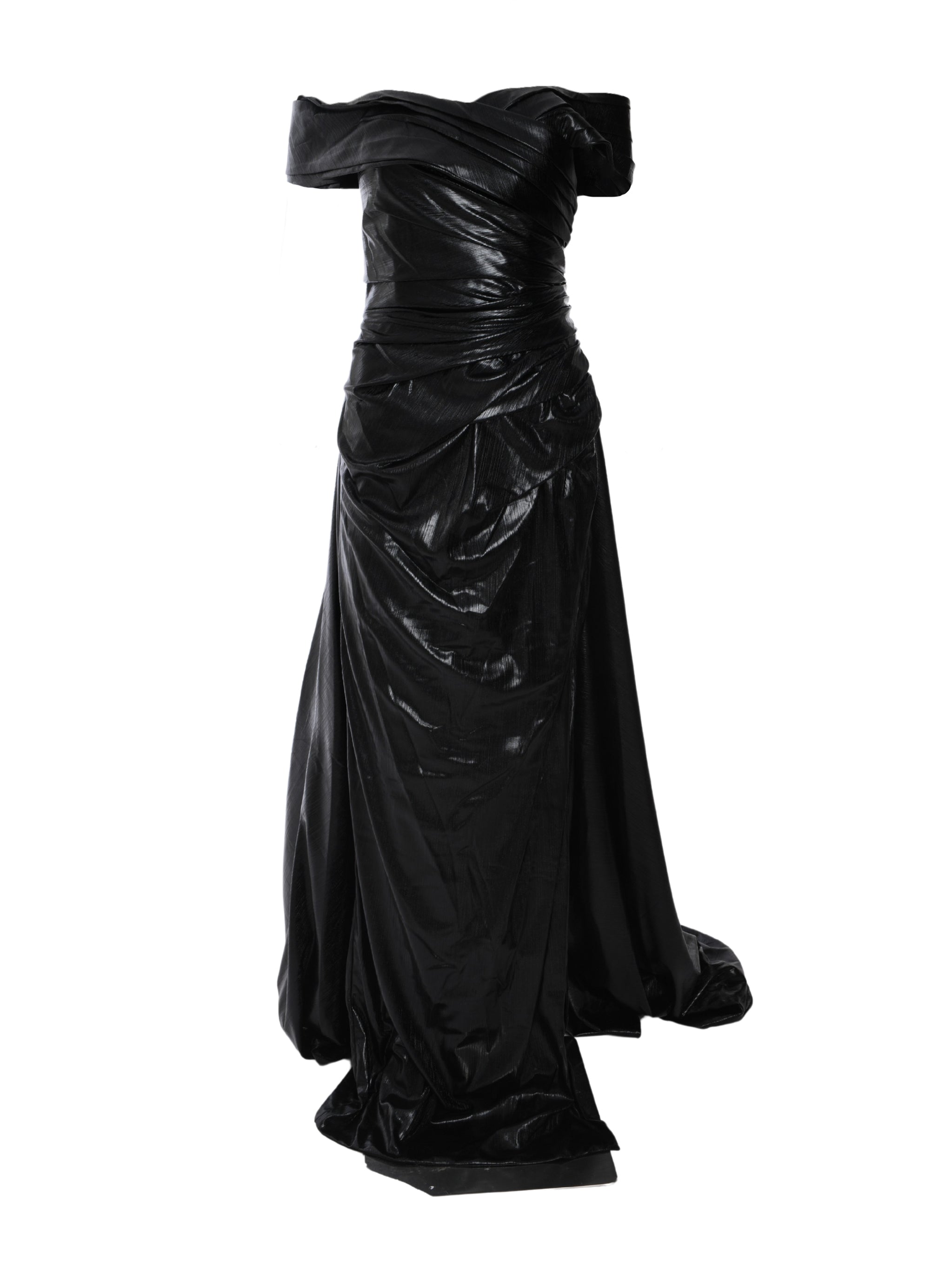 GOLD LAME OFF-SHOULDER DRESS