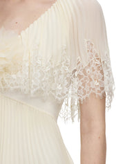 Yellow chiffon tiered midi dress