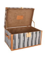 Modern,kutnu ikat & leather medium decorative trunk