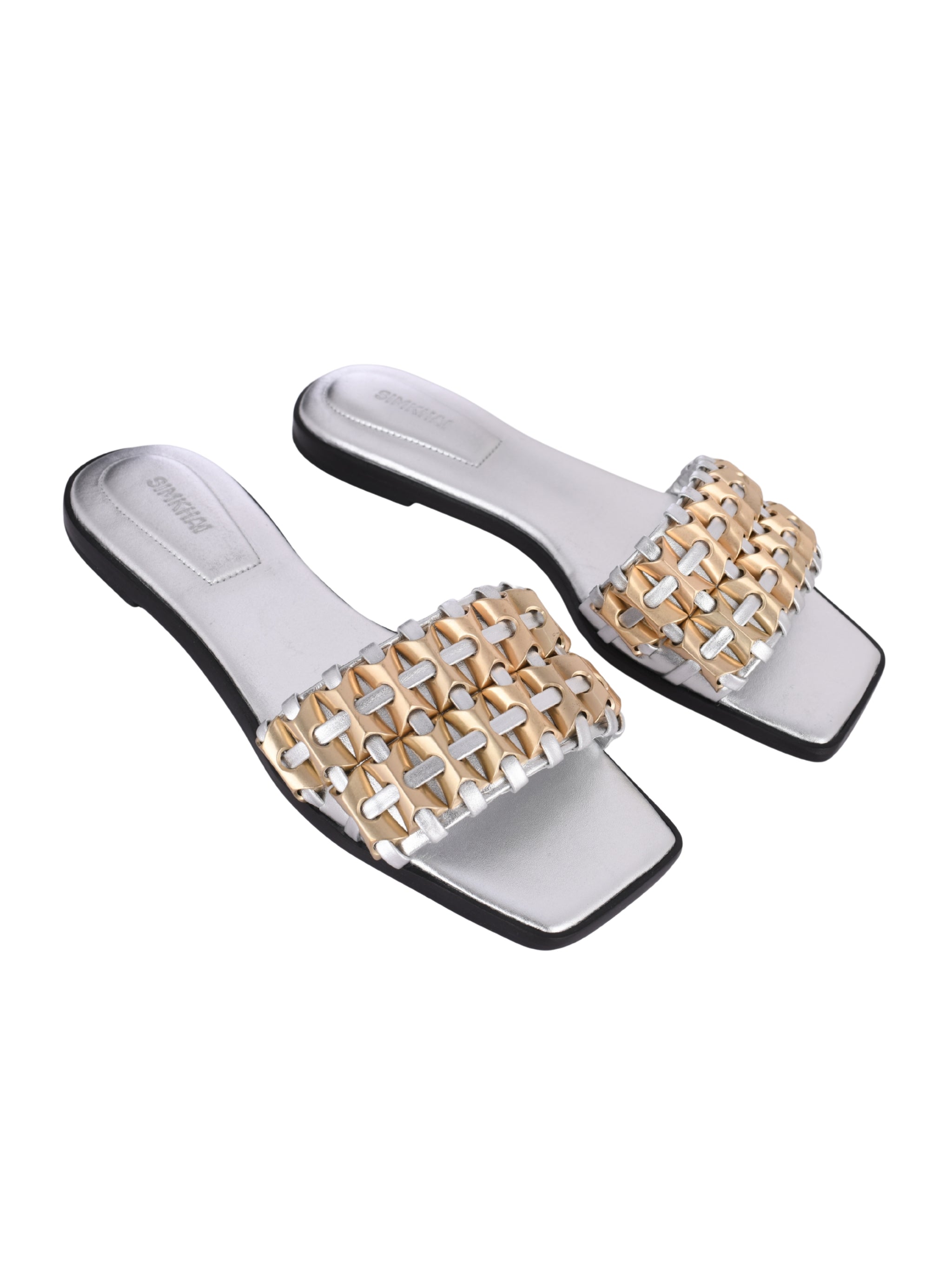 Faye beaded metallic leather flat slide
