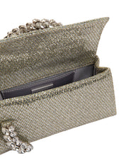 Karma Stone-Encrusted Lace Glitter Clutch Gold