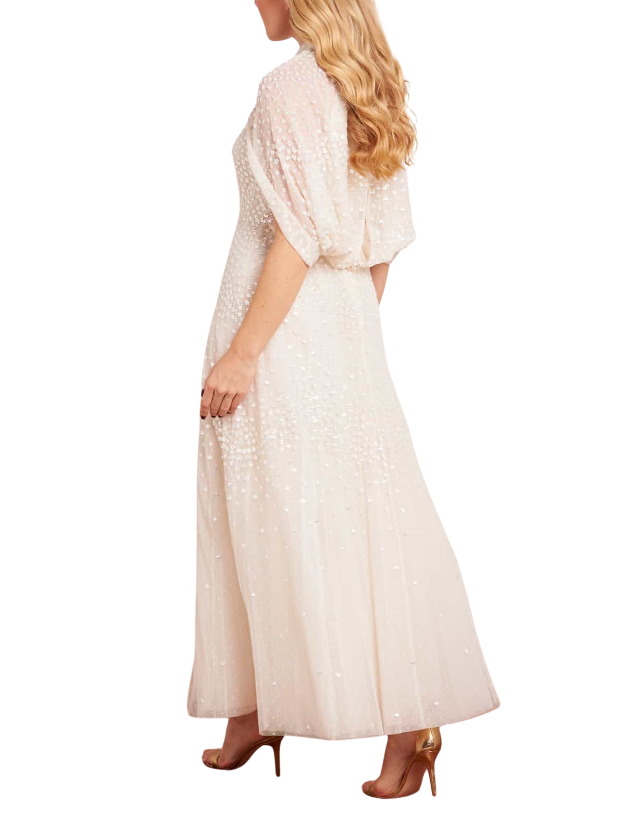 Scallop sequin cape ankle gown