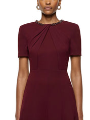 TWISTED DRAPE CRYSTAL TRIM NECKLINE DRESS