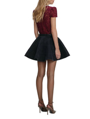 BURGUNDY LACE CRYSTAL TRIM TOP