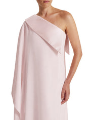 Asymmetric gown with drapped sleeve detail