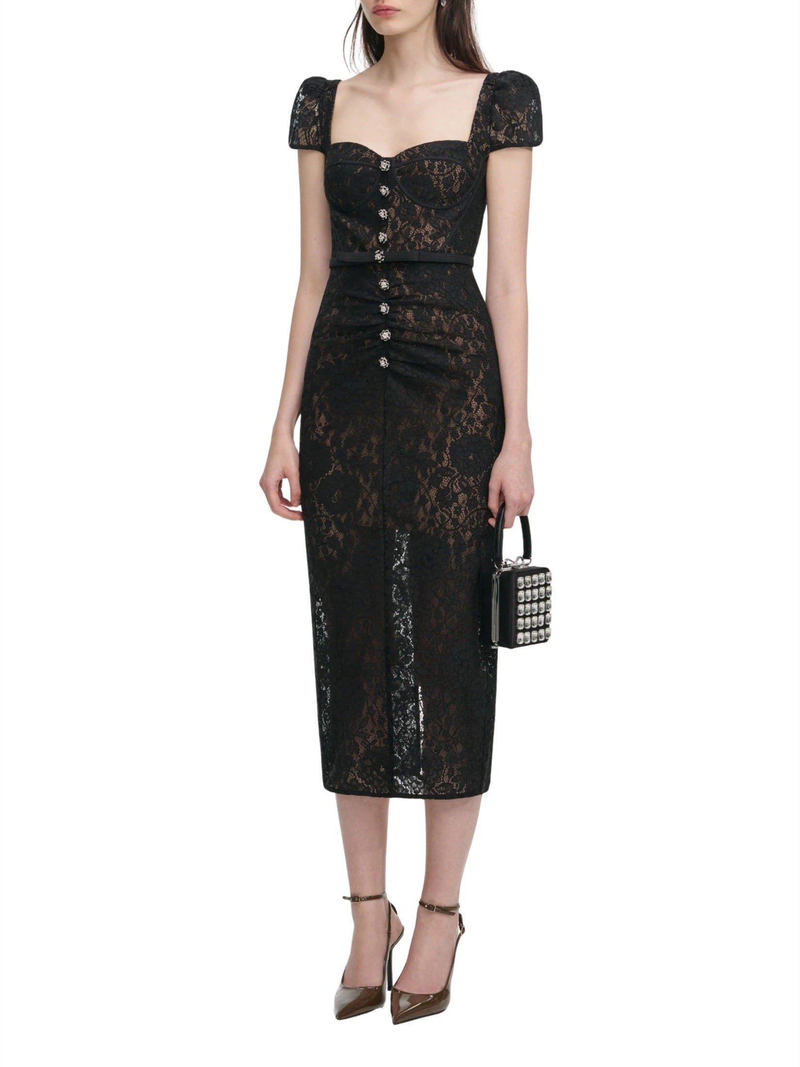 Black sweetheart lace midi dress