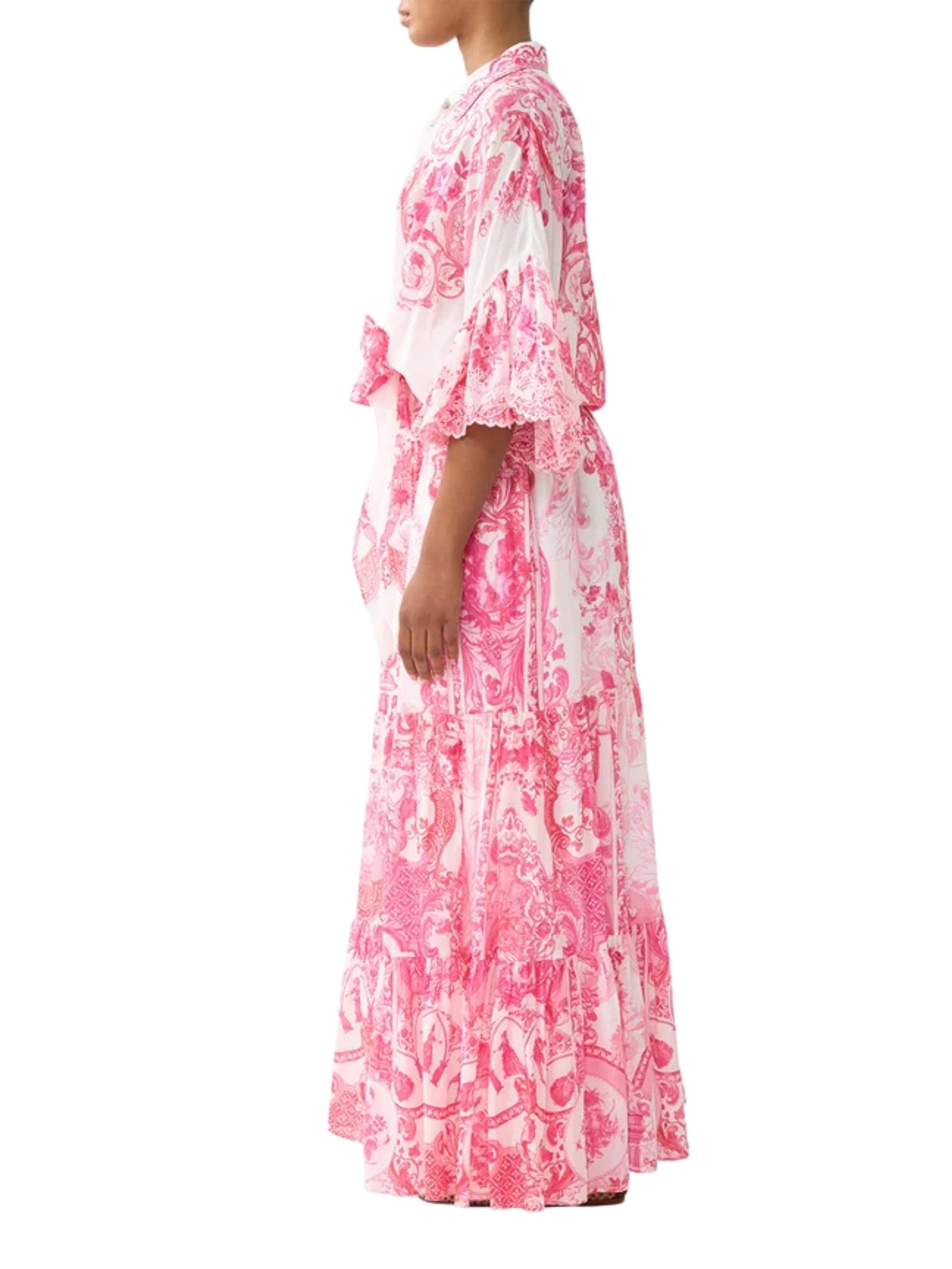 Tie front shirt with sleeve frill