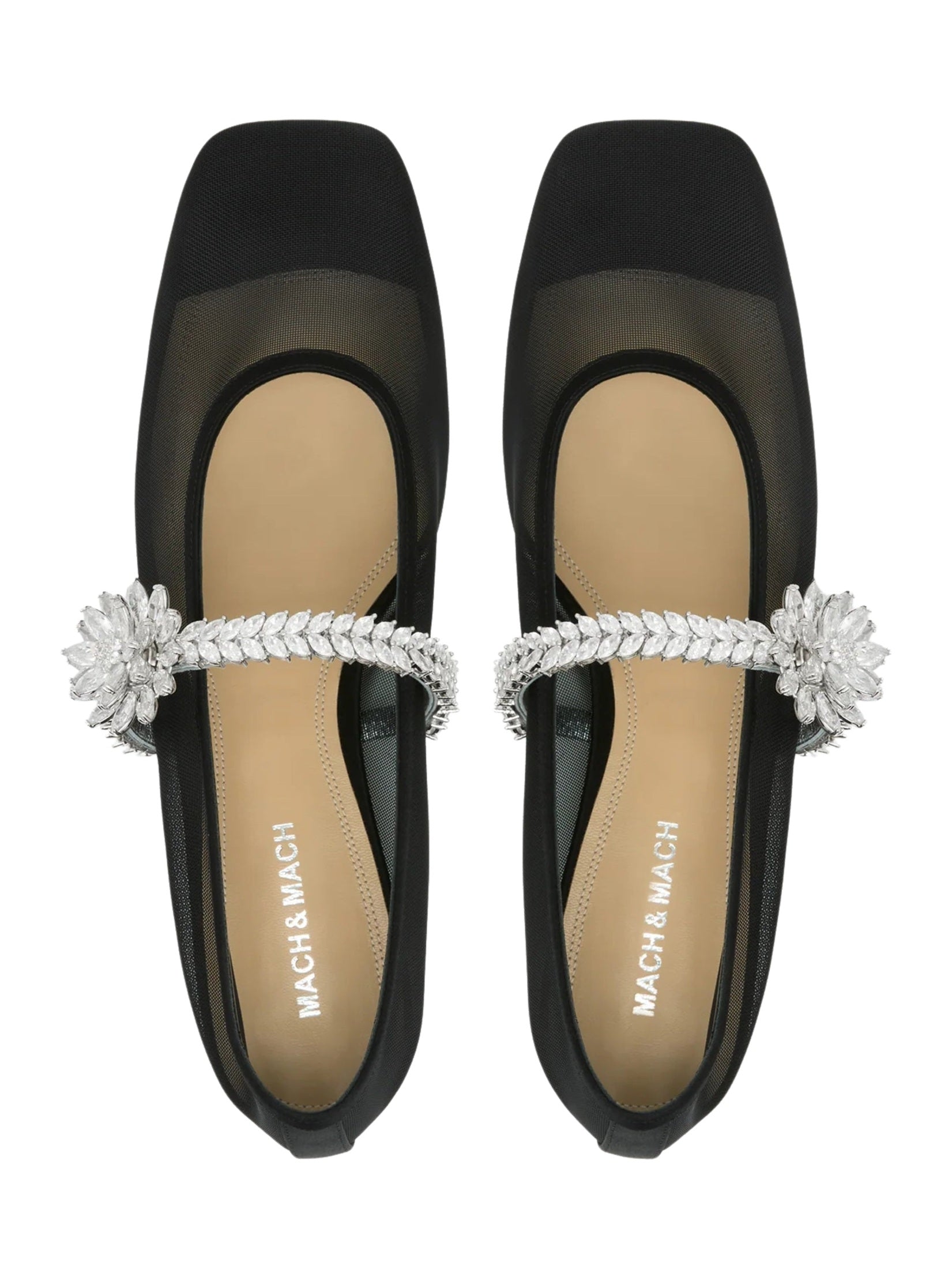 Lotus flower jewelled mesh ballerinas (10mm)