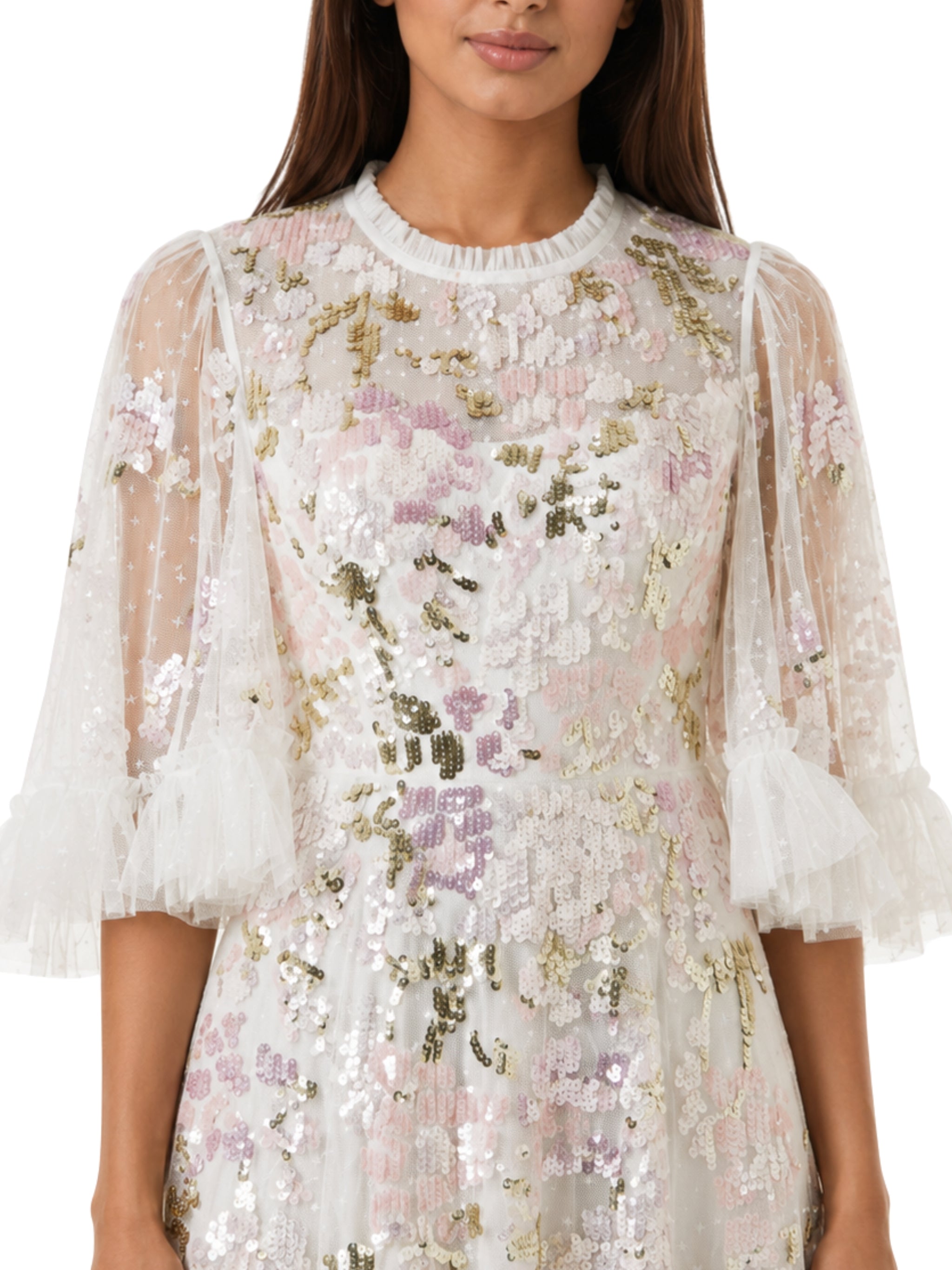 Wisteria sequin round neck ankle gown