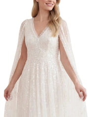 Versailles ditsy v-neck cape sleeve ankle gown