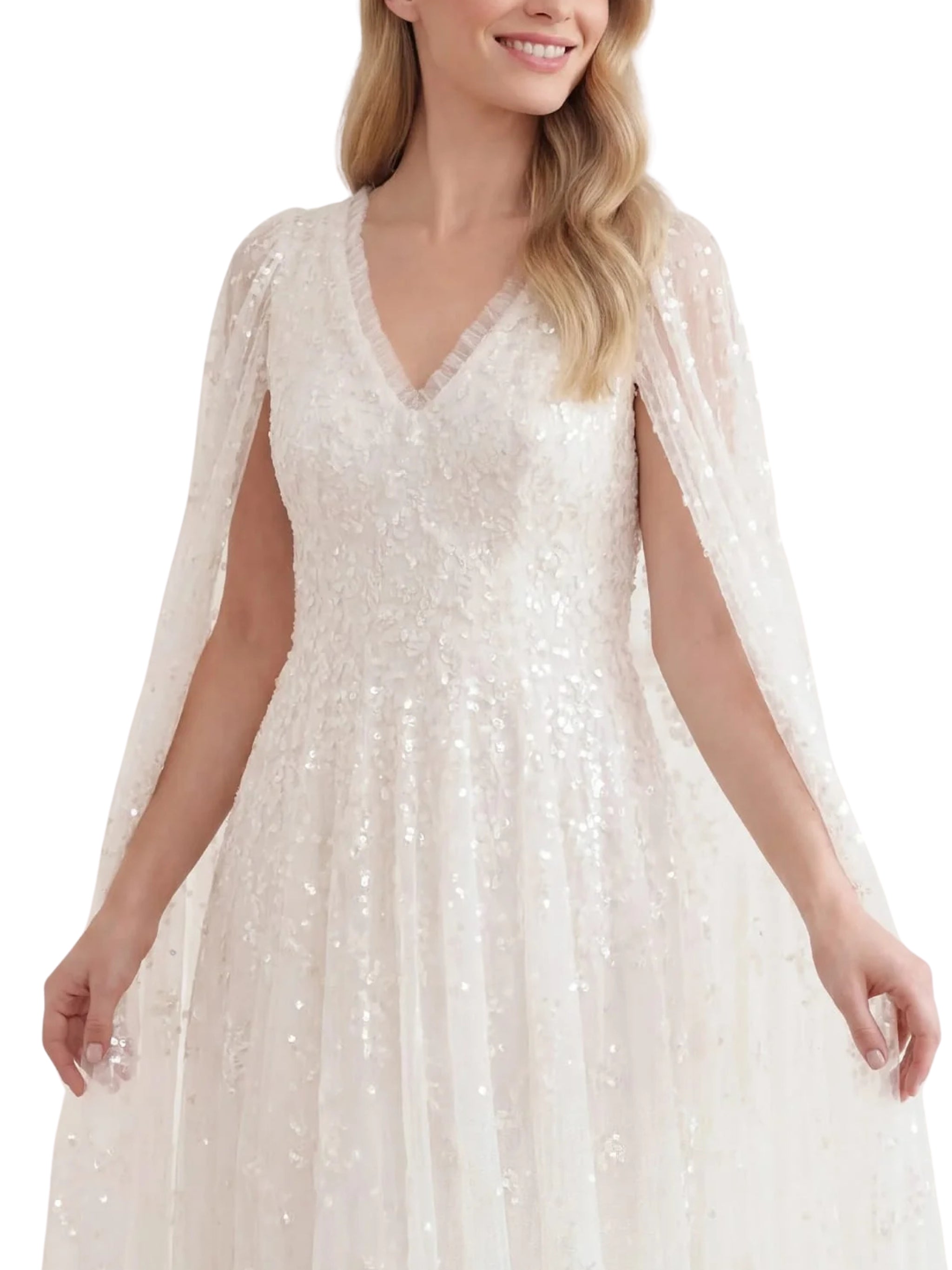 Versailles ditsy v-neck cape sleeve ankle gown