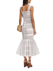 White cotton embroidered midi dress