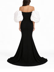 Scuba Maxi Dress with Puffy Satin Sleeves