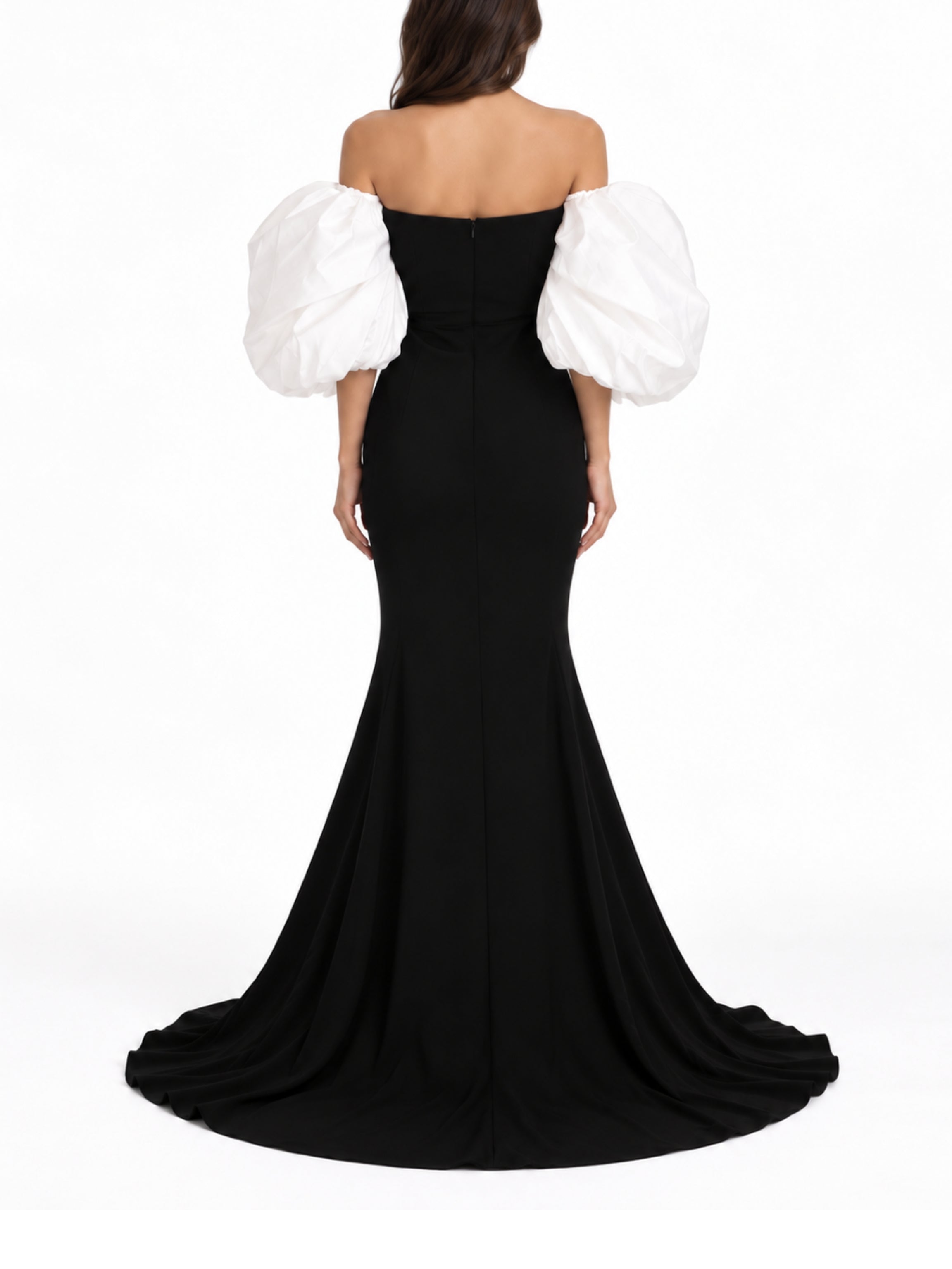 Scuba Maxi Dress with Puffy Satin Sleeves