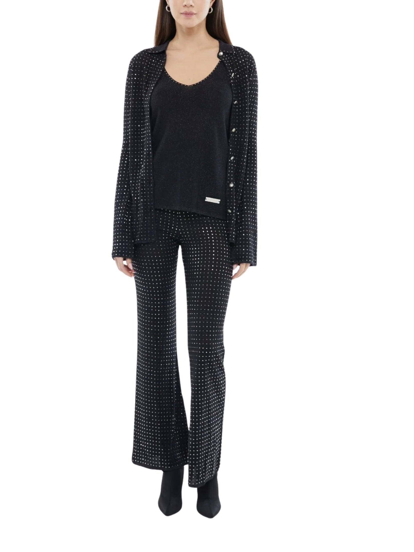 The vested top with crystal details in black