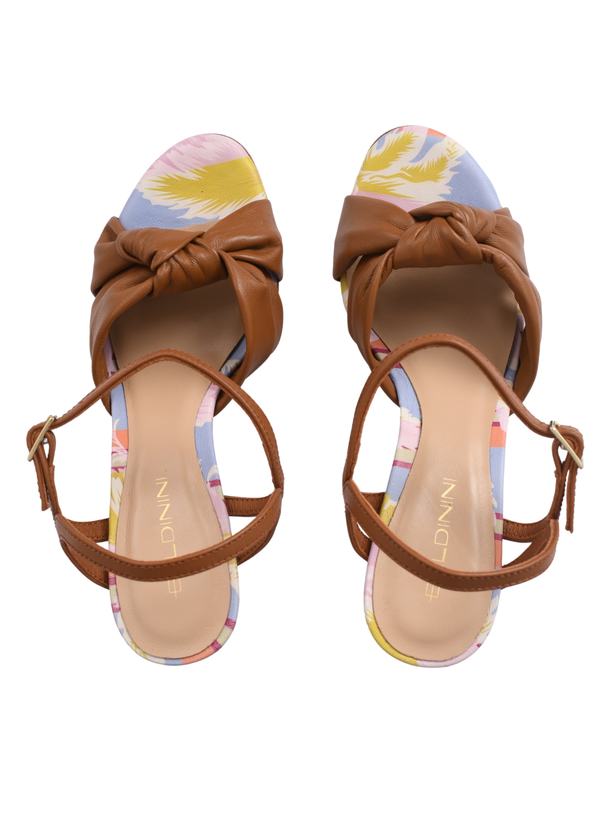 Sandal tulip print & nappa multicolor & tan