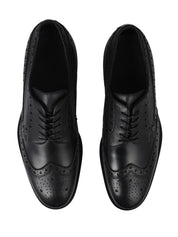 Black leather and tumbled leather lace-up shoe