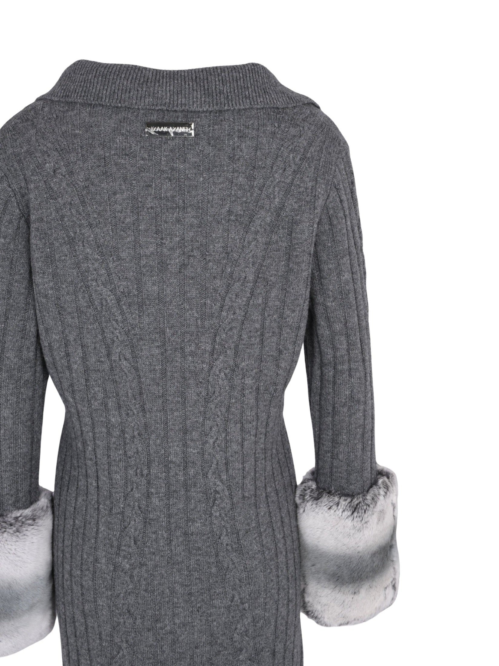 The long cable knit dress with cuffs in storm