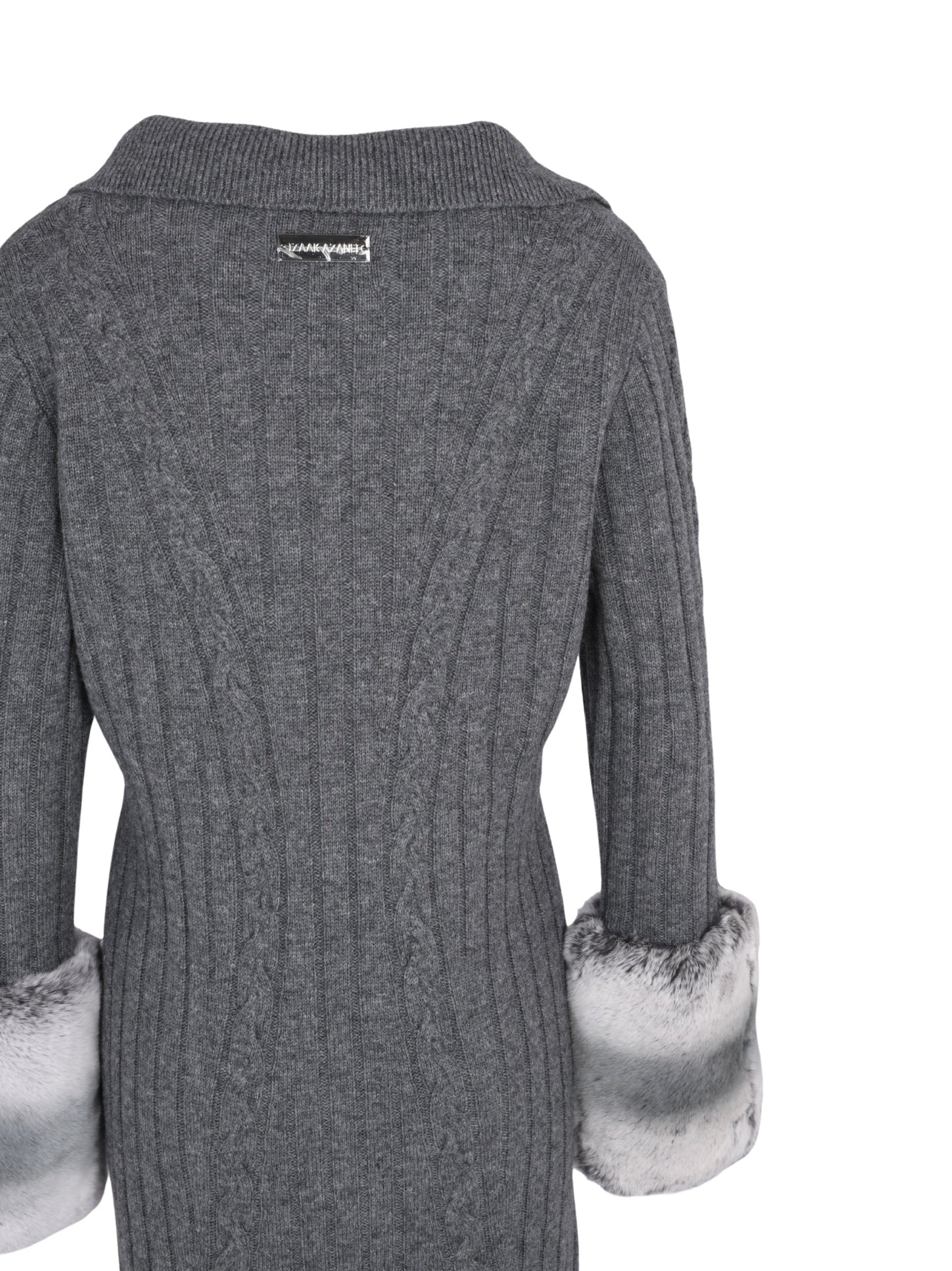 The long cable knit dress with cuffs in storm