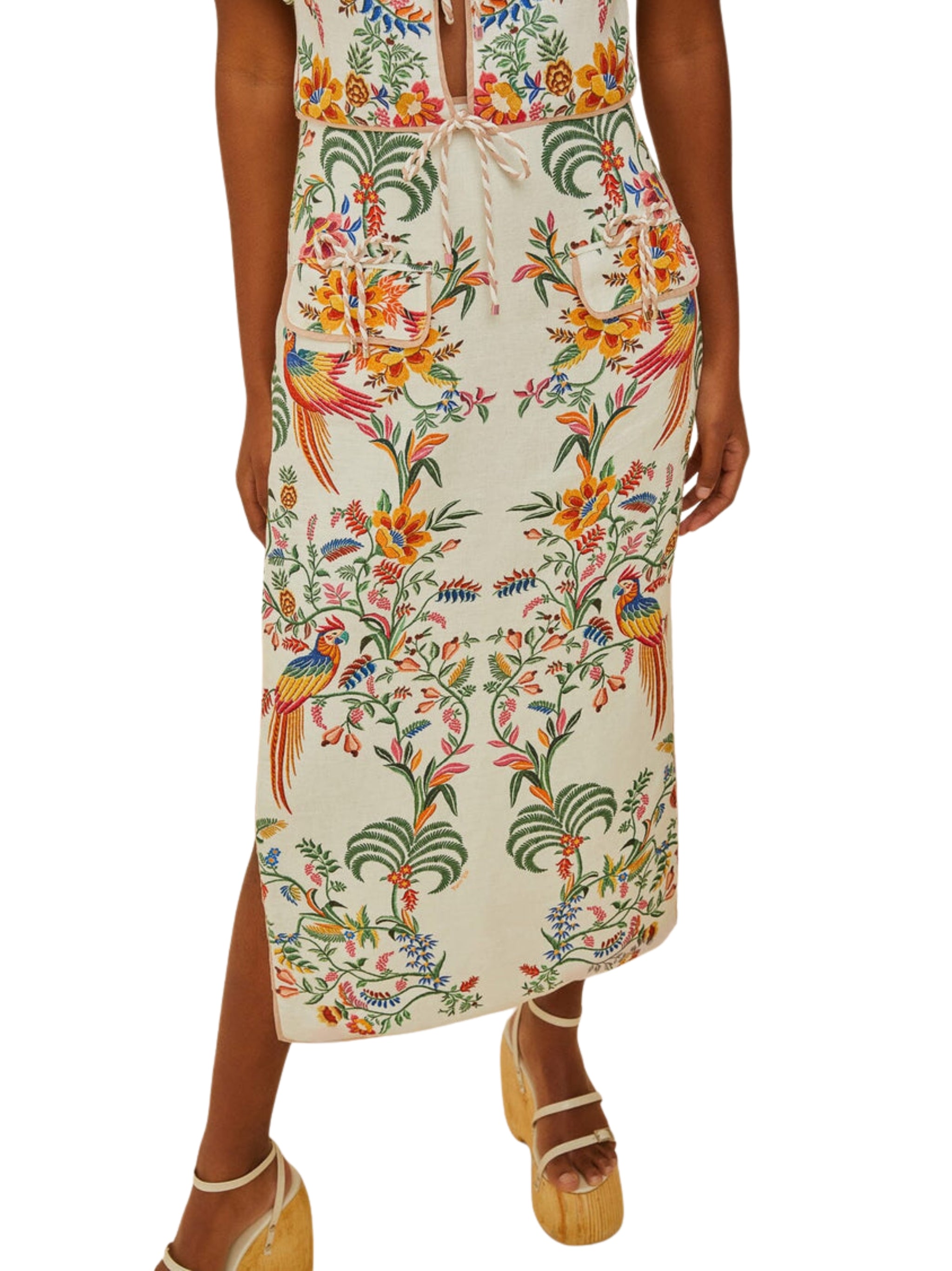 DELICATE FOREST OFF-WHITE MIDI SKIRT