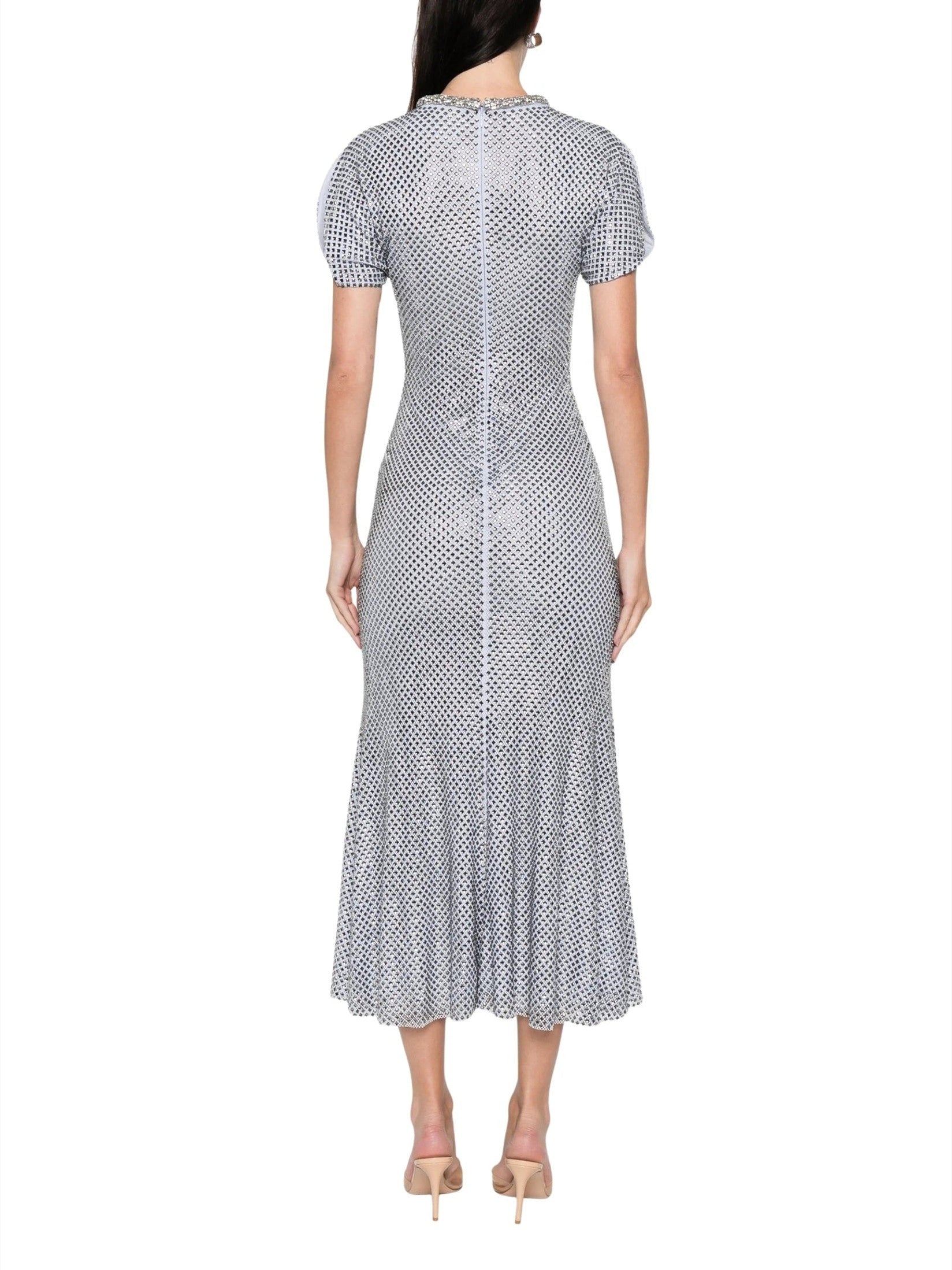 Blue rhinestone mesh midi dress