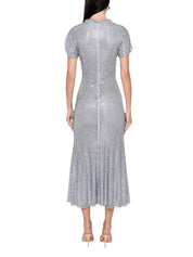 BLUE RHINESTONE MESH MIDI DRESS