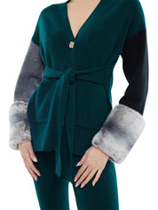 THE TIE DETAIL CUFF CARDIGAN IN EMERALD, STORM AND BLACK
