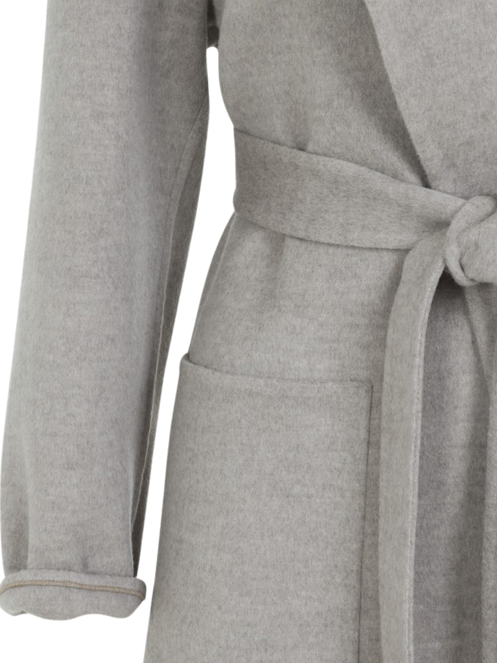 WOOL CASHMERE DOUBLE TOPCOAT PATCH POCKETS AND SELF BELT