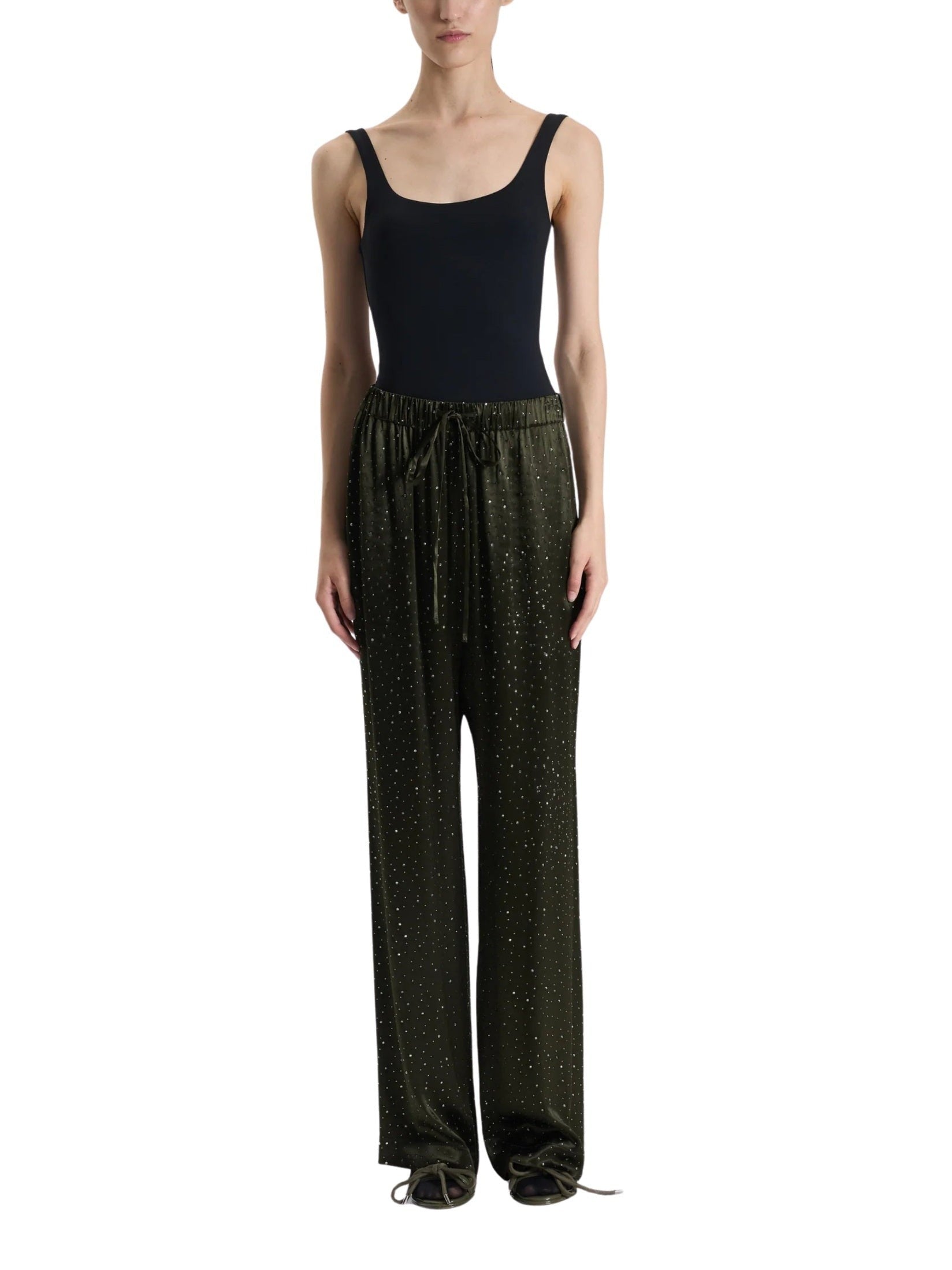 Khaki glitter palazzo trousers