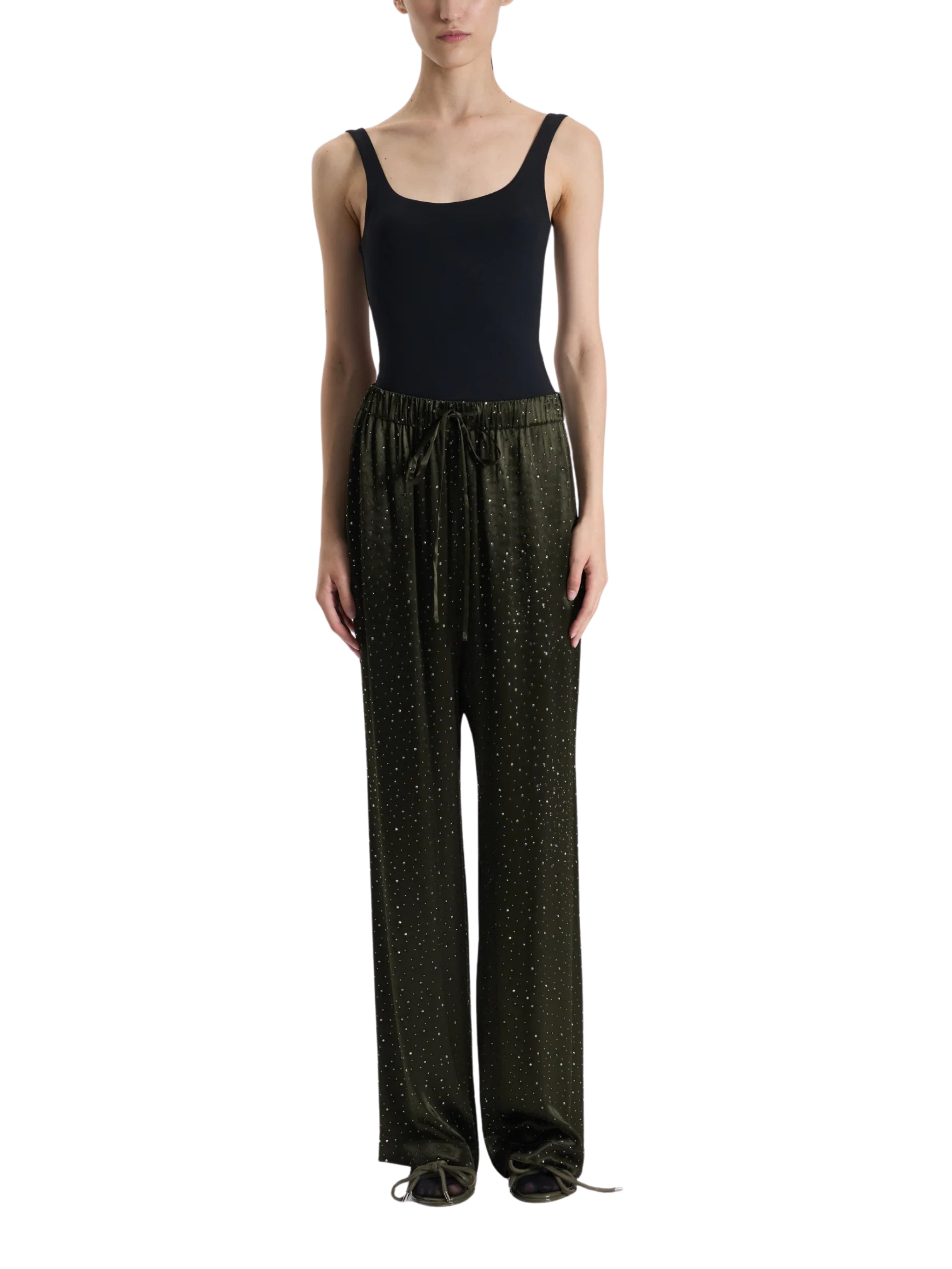 KHAKI GLITTER PALAZZO TROUSERS