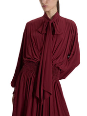 BURGUNDY SCARF-TIED DRESS