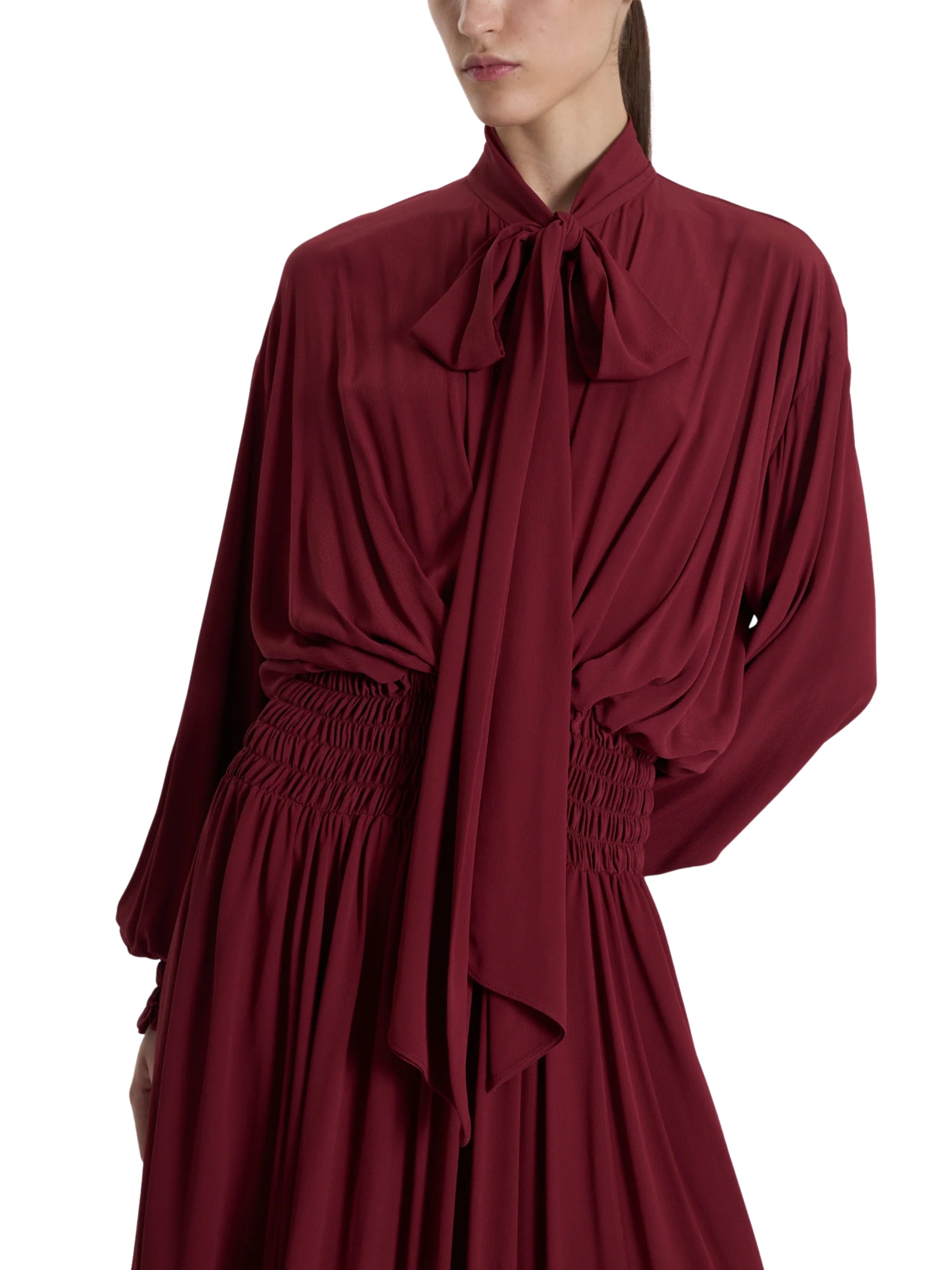 BURGUNDY SCARF-TIED DRESS