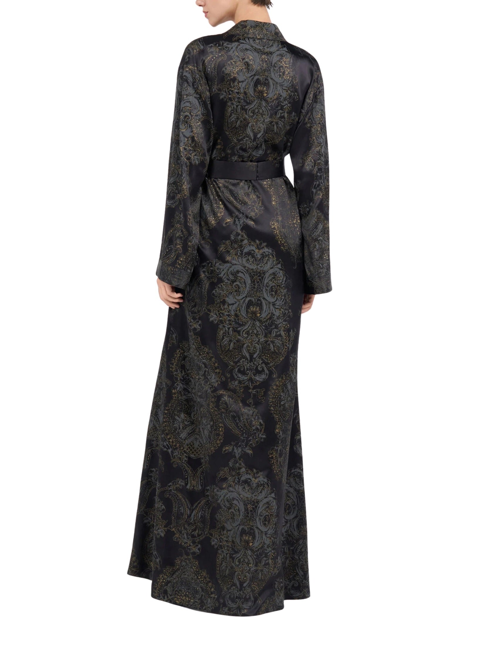 Ornamental black silk kimono dress