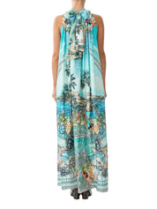 Tie neck long dress