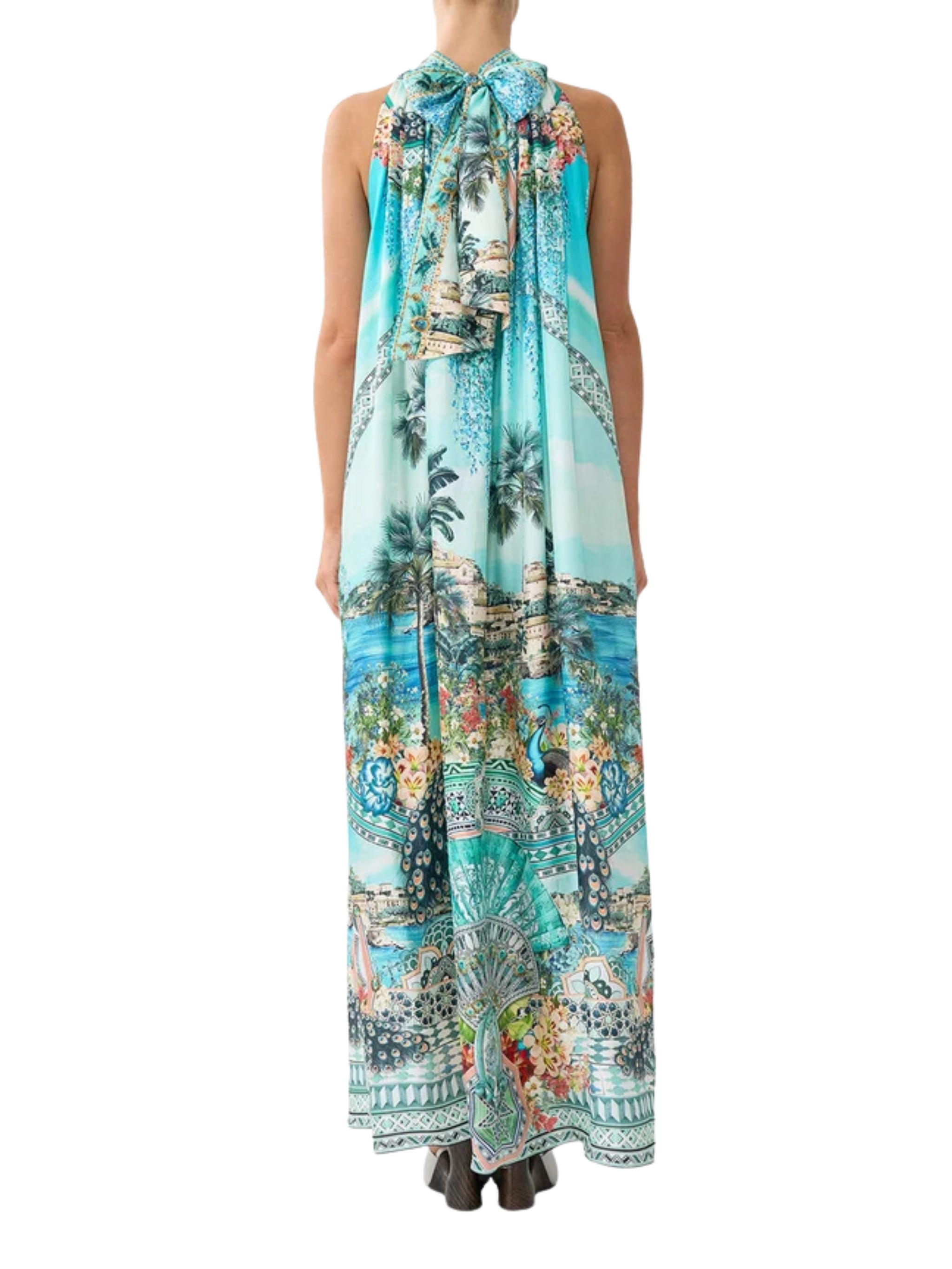 Tie neck long dress