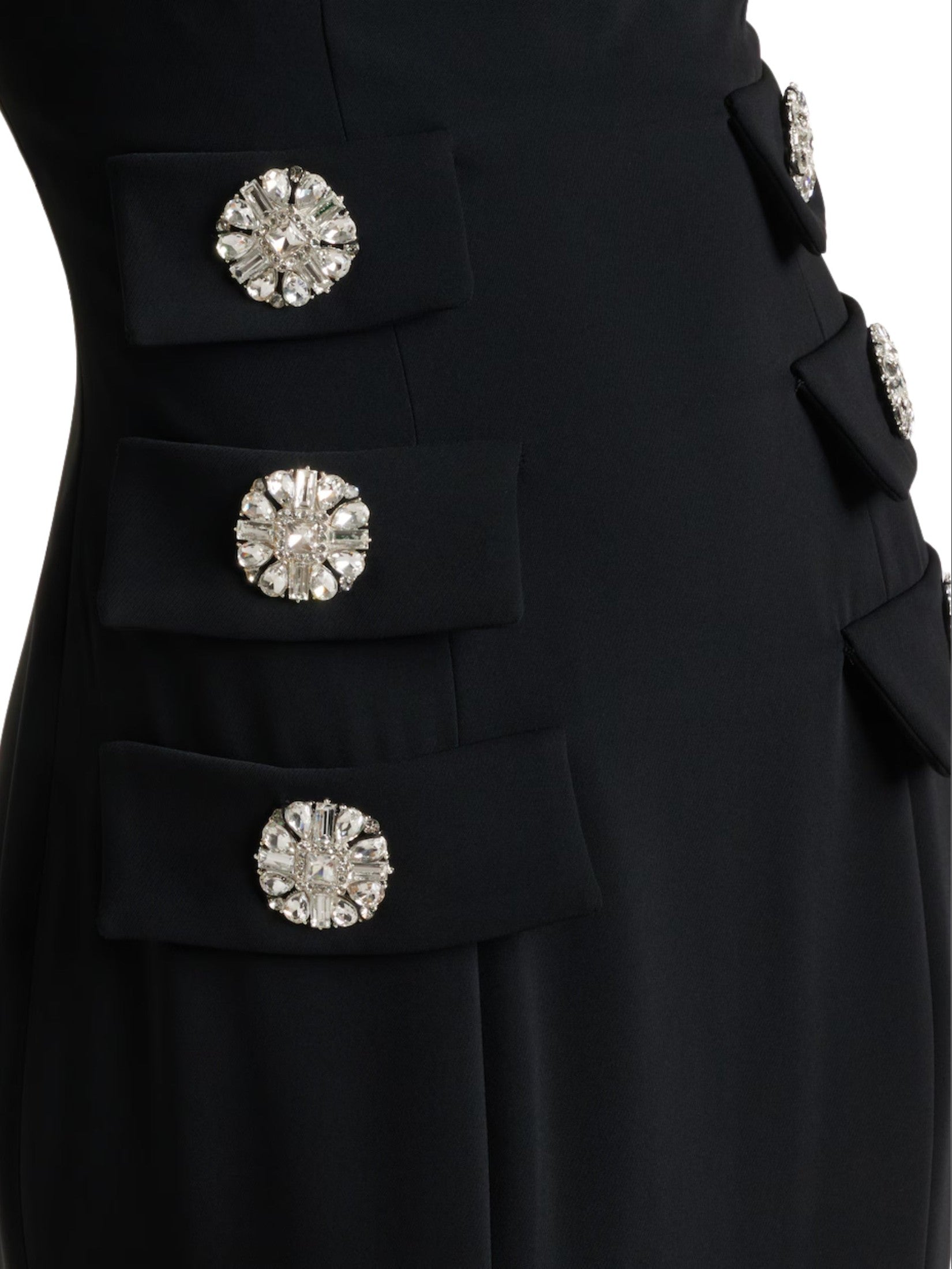 Kienna crepe square-neck gown with crystal buttons