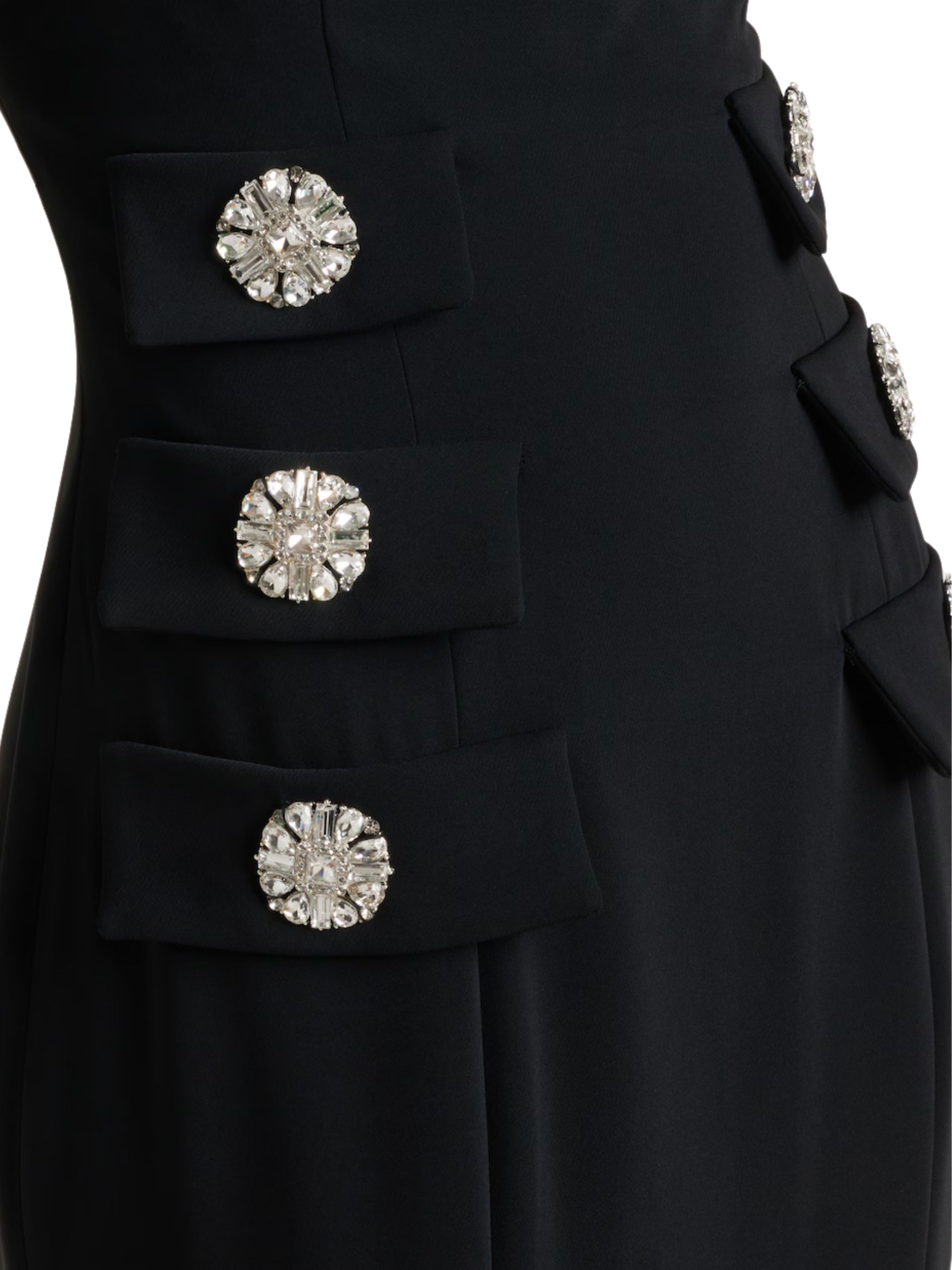 KIENNA CREPE SQUARE-NECK GOWN WITH CRYSTAL BUTTONS